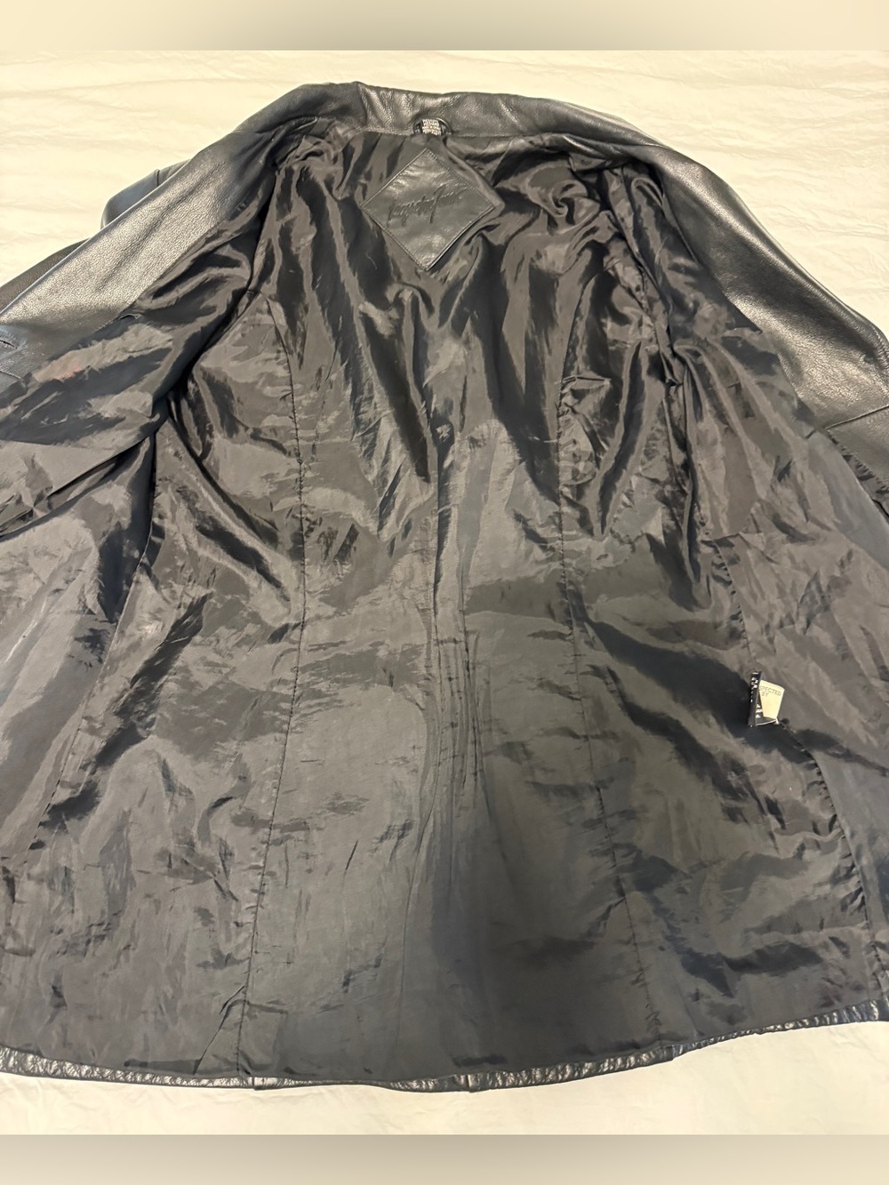 Vintage Jacqueline Ferrar Black Leather Jacket Belted Trench Coat Y2K 90s - Picture 11 of 16